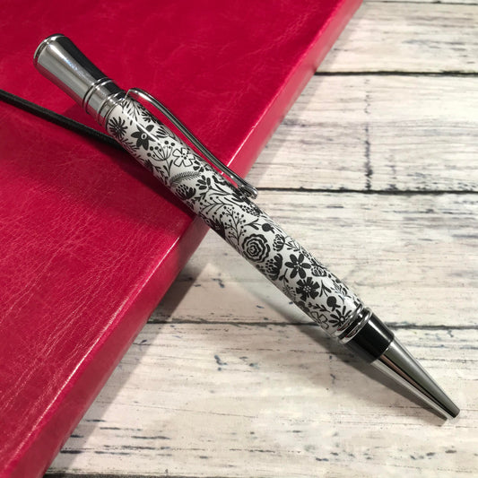 Black and White Floral Patterned Ballpoint Pen - Personalization Optional