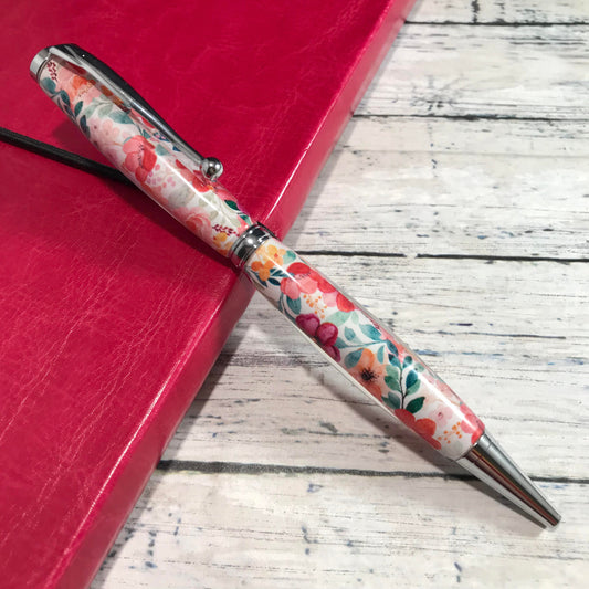 Red Watercolor Floral Ballpoint Pen - Personalization Optional
