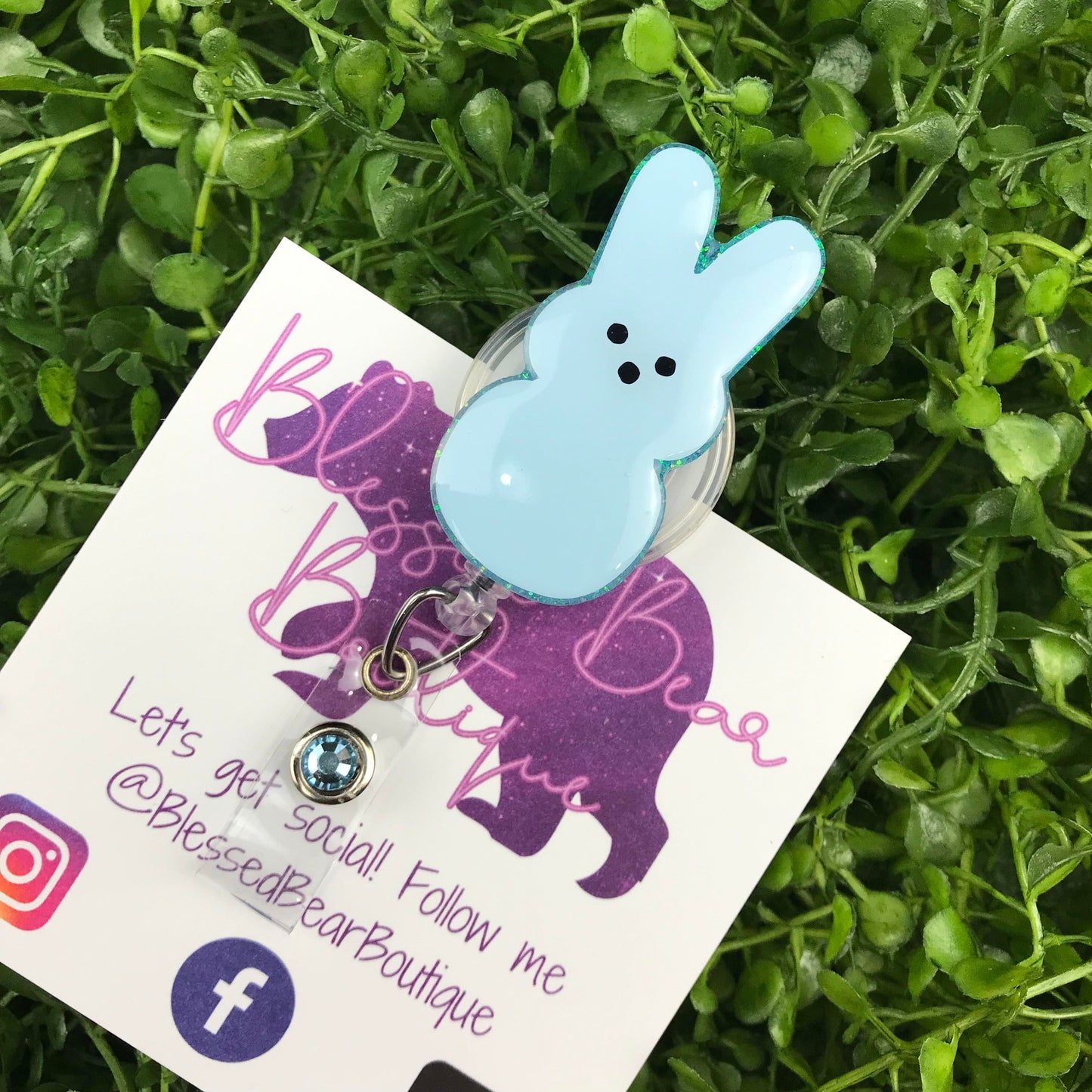 Blue Peep Bunny Badge Reel