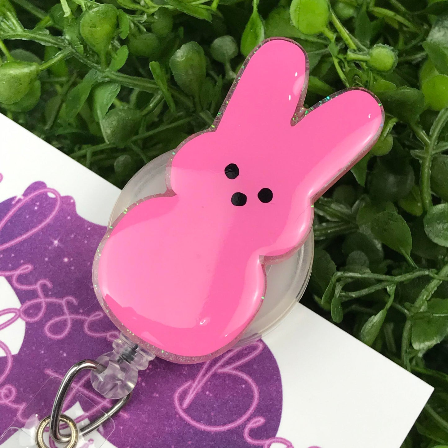 Pink Peep Bunny Badge Reel