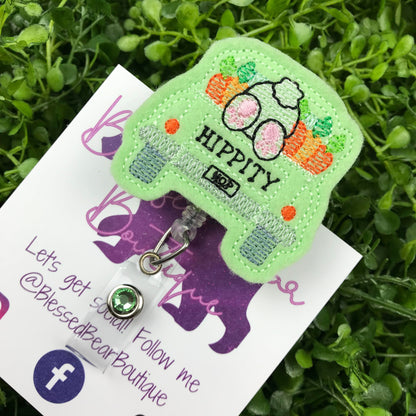 Easter Bunny Truck Felt Badge Reel