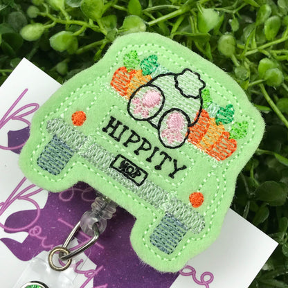 Easter Bunny Truck Felt Badge Reel