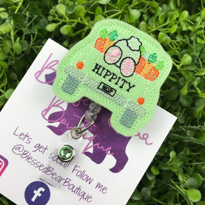 Easter Bunny Truck Felt Badge Reel