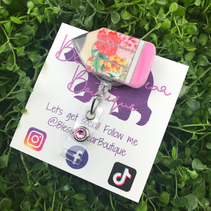 Floral Pencil Badge Reel