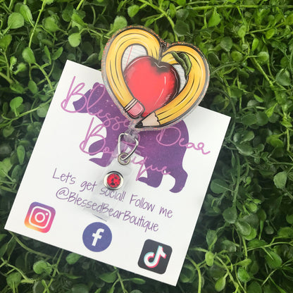 Pencil Heart Badge Reel