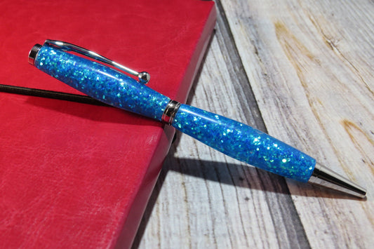 Aqua Blue Glitter Refillable Ballpoint Pen - Blessed Bear Boutique