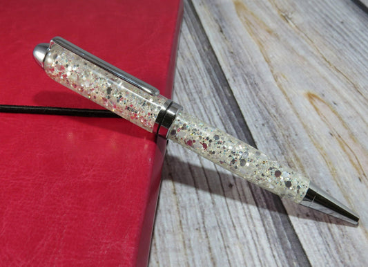 White and Silver Chunky Glitter Ballpoint Pen - Personalization Optional - Blessed Bear Boutique
