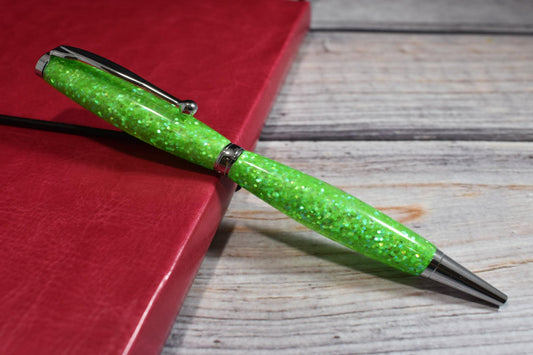 Neon Green Glitter Ballpoint Pen - Personalization Optional - Blessed Bear Boutique