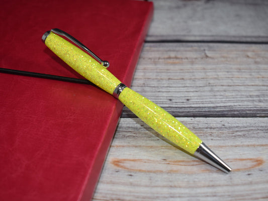 Bright Yellow Glitter Ballpoint Pen - Personalization Optional - Blessed Bear Boutique