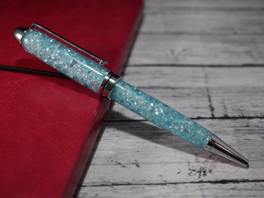 Light Blue Chunky Glitter Ballpoint Pen - Personalization Optional - Blessed Bear Boutique