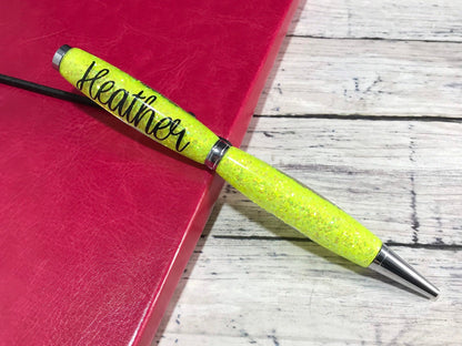 Bright Yellow Glitter Ballpoint Pen - Personalization Optional - Blessed Bear Boutique