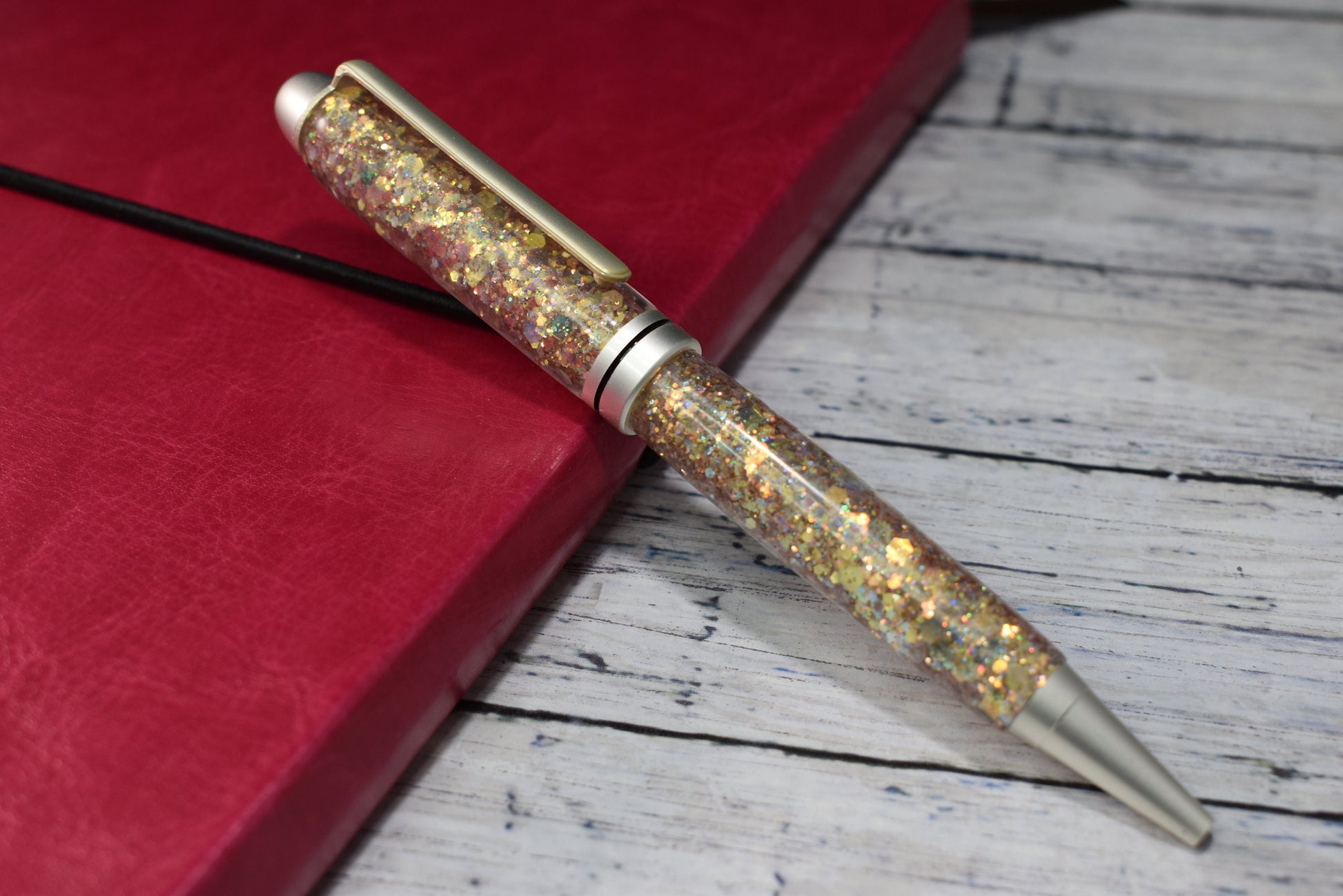 Yellow Gold Holographic Opal Glitter Mix Ballpoint Pen - Personalization Optional - Blessed Bear Boutique