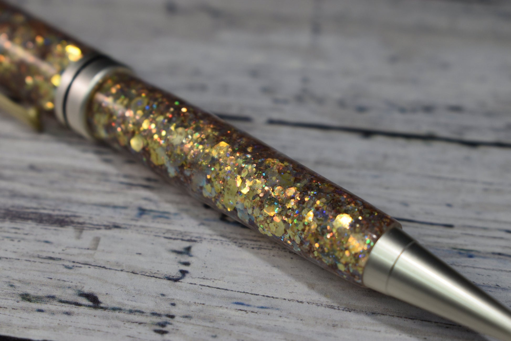 Yellow Gold Holographic Opal Glitter Mix Ballpoint Pen - Personalization Optional - Blessed Bear Boutique