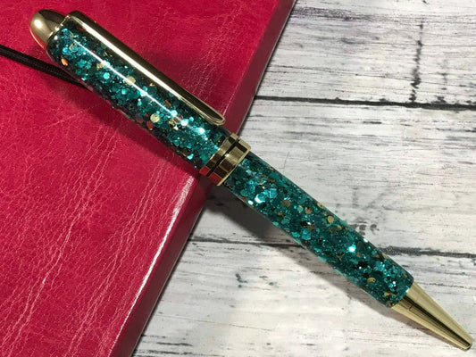 Turquoise Glitter Ballpoint Pen - Personalization Optional - Blessed Bear Boutique