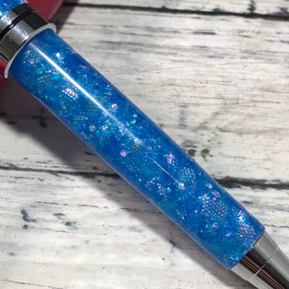 Blue Opalescent Glitter Ballpoint Pen - Personalization Optional - Blessed Bear Boutique