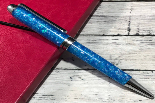 Blue Opalescent Glitter Ballpoint Pen - Personalization Optional - Blessed Bear Boutique