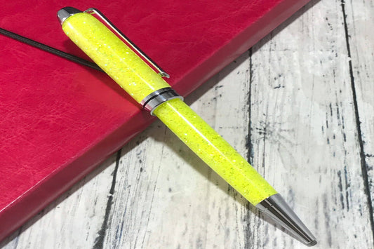 Neon Yellow Glitter Ballpoint Pen - Personalization Optional - Blessed Bear Boutique