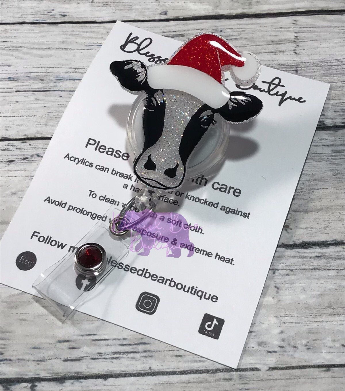 Mooey Christmas Cow Badge Reel - Blessed Bear Boutique