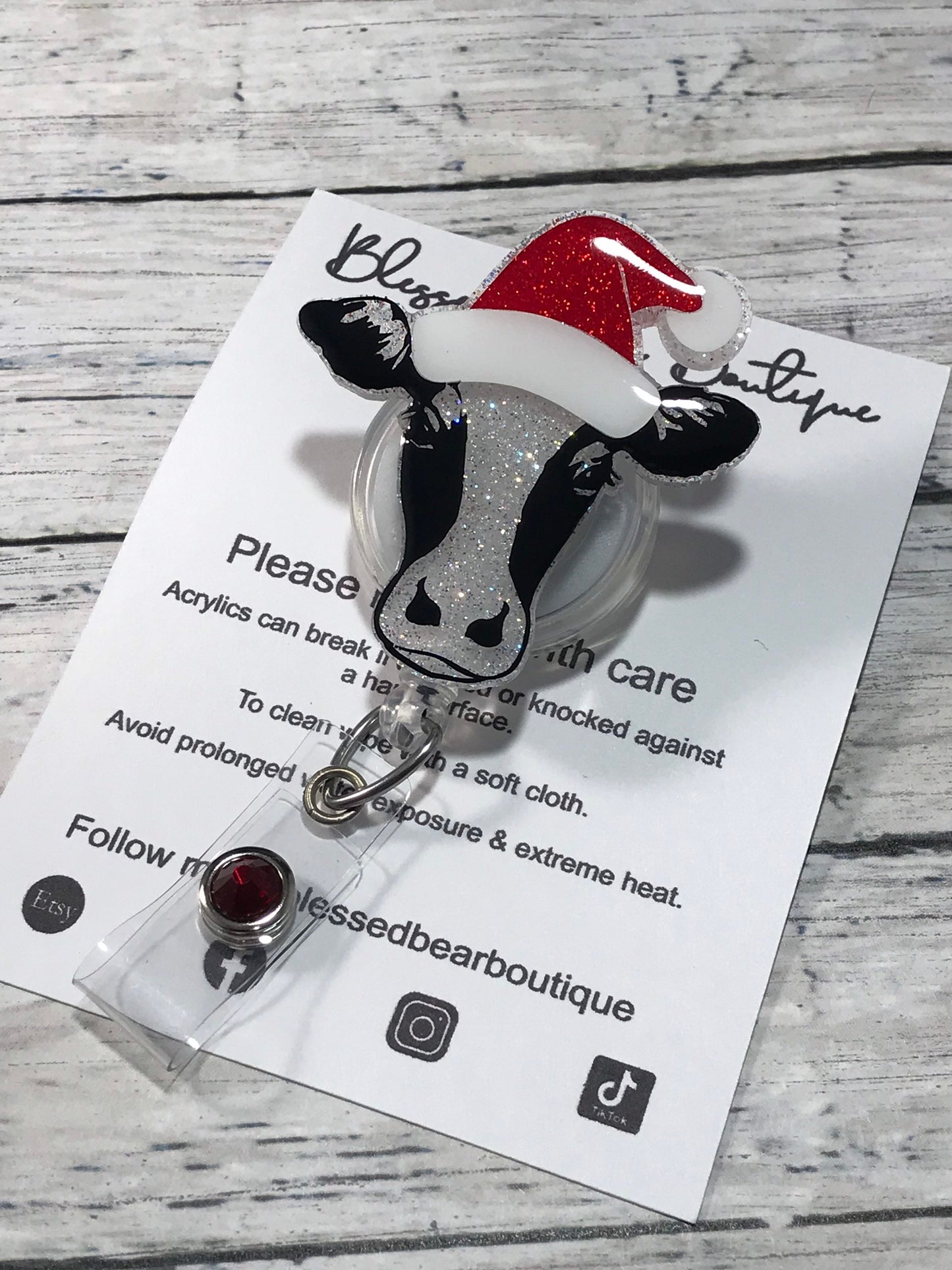 Mooey Christmas Cow Badge Reel - Blessed Bear Boutique